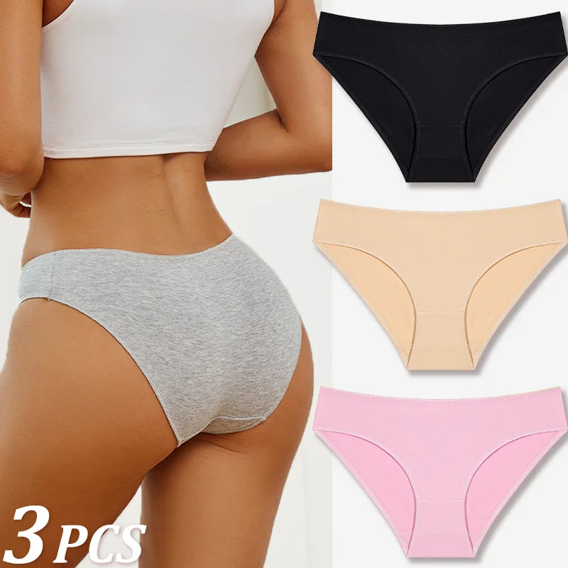 3-Pack Cotton Low-Rise Briefs – Breathable Lace-Trim Underwear for Women (S–XL, 20 Color Sets)