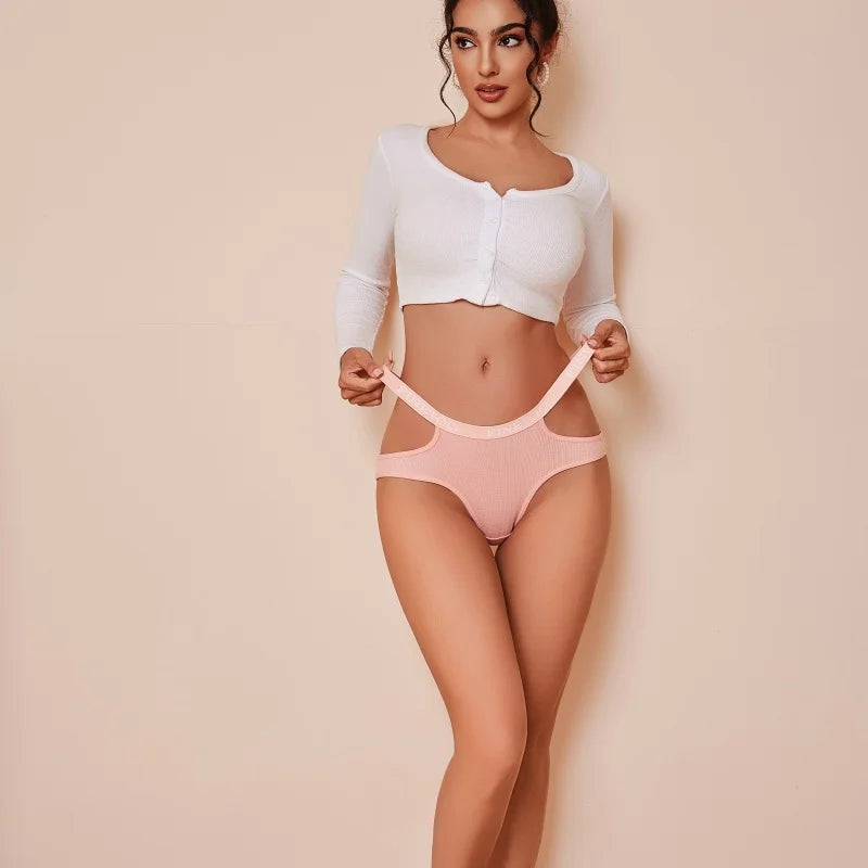 3-Pack Double Letter Belt Hollow-Out Brief Panties – Fashion Cotton Underwear for Women (S–XL, 8 Color Sets)