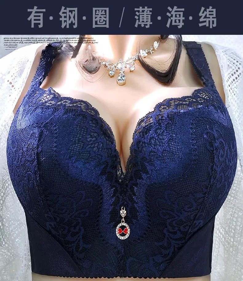 Women's Plus Size Lace Push Up Bra | Sexy Underwire Full Coverage Bra for Curvy Women | Wide Side Wings C–E Cup (34–50)