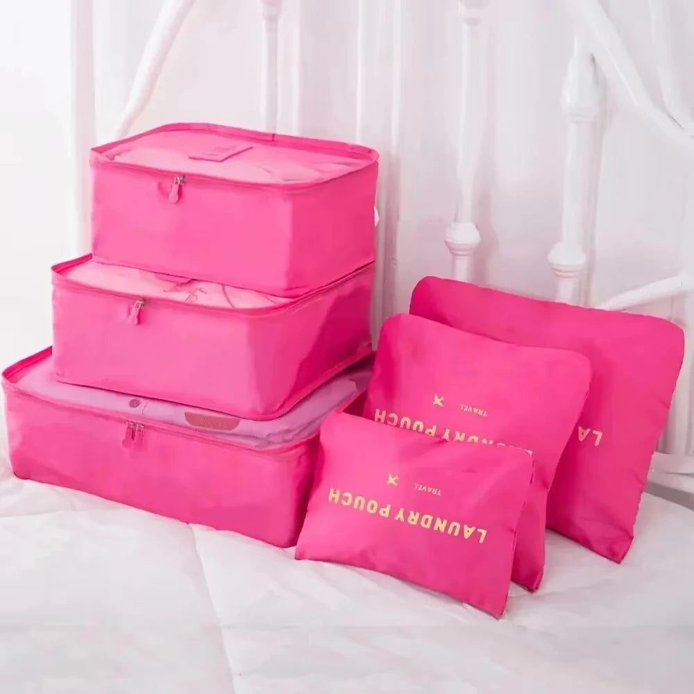 6pcs Travel Luggage Packing Cubes, Suitcase Clothes Storage Bag, Foldable Organizer Shoes Underwear Pouch