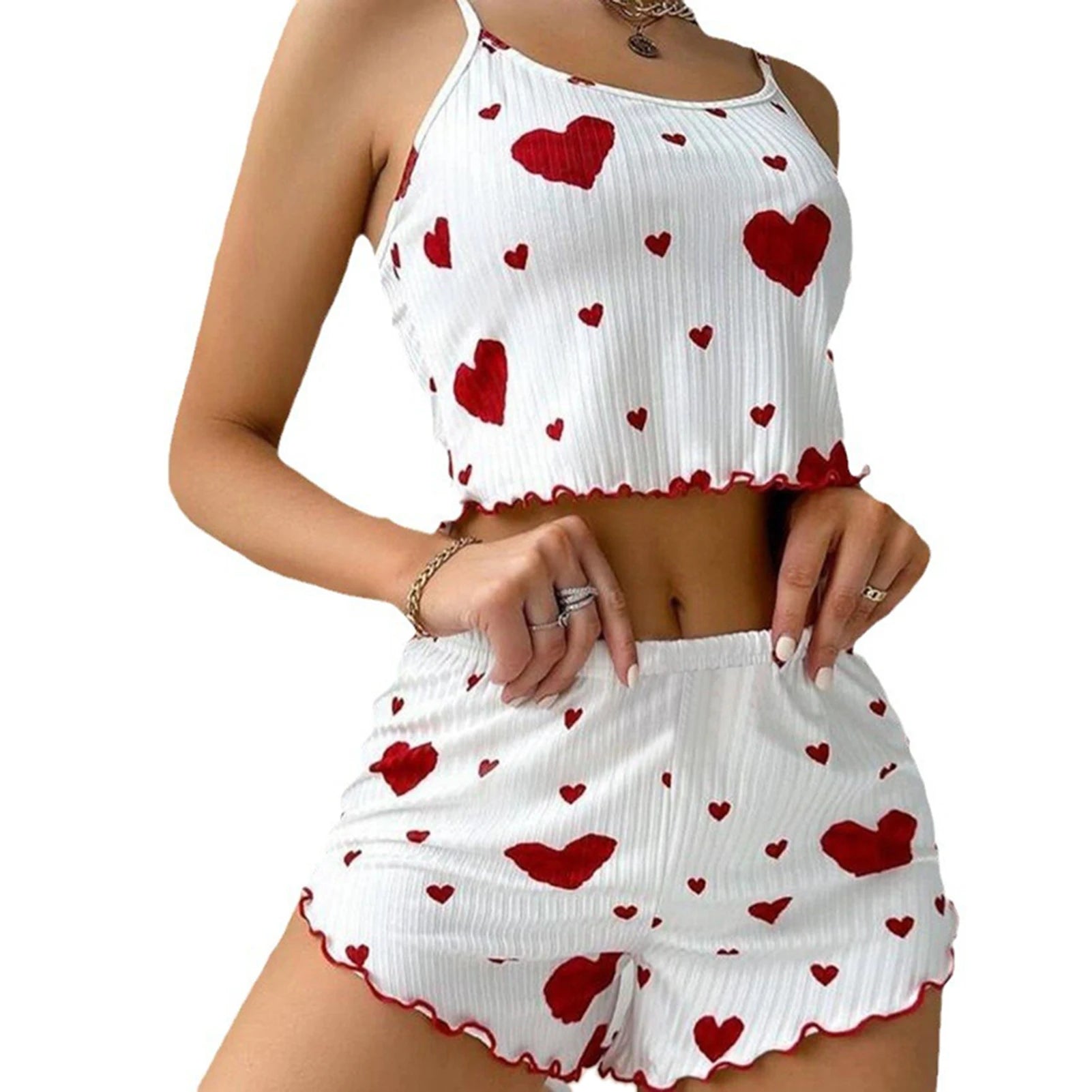Spaghetti Strap Tank Top & Shorts Pajama Set – Geometric Print, Knit | Women's Summer Sleepwear (1pc or 2pcs)