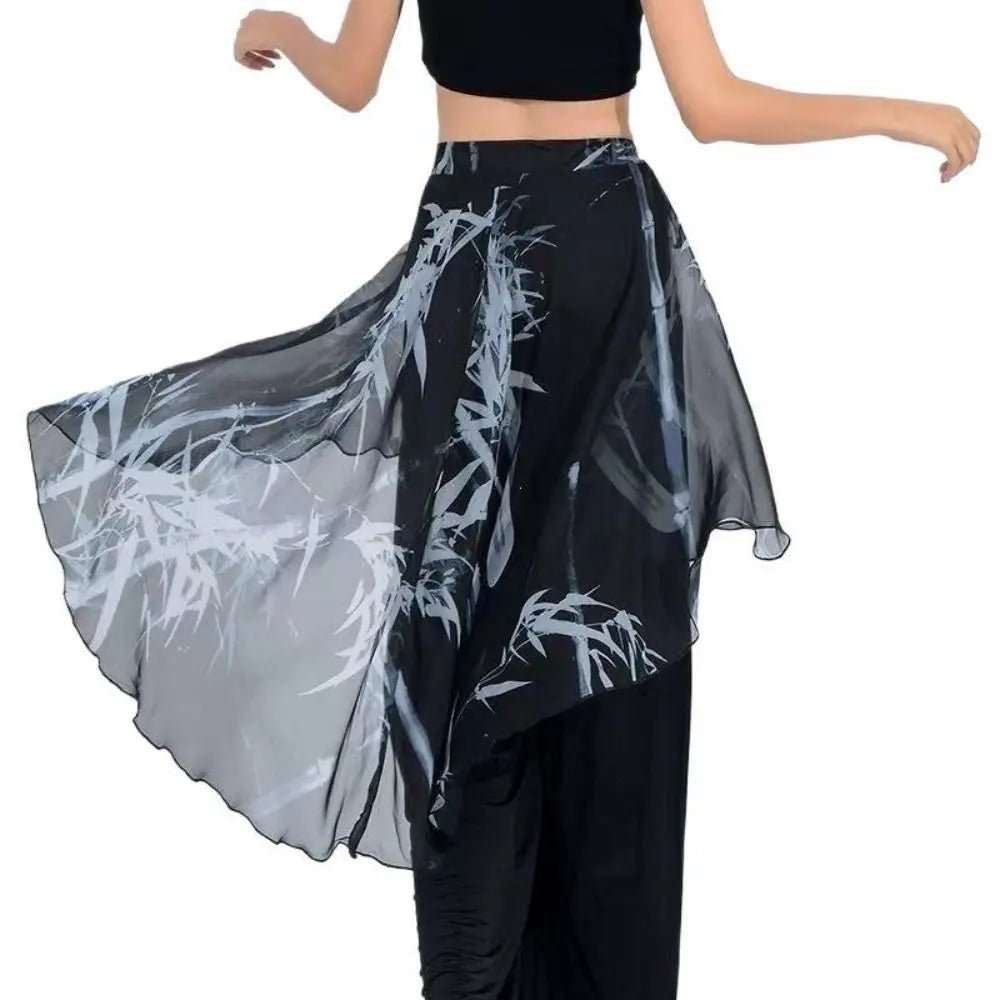 High Waist Chiffon Wrap Skirt Scarf Plant&Flowers Pattern Lightweight Lace Midi Skirt See Through Y2K Streetwear