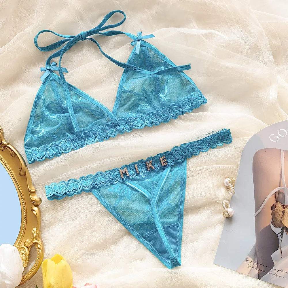 Custom Name Thong & Waist Chain Lingerie Set – Personalized G-String with Letters
