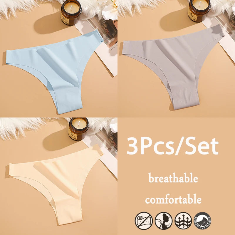 FINETOO 3Pcs/Set Ice Silk Seamless Underwear Low Waisted Brazilian Pants Breathable High Elasticity Lingerie Intimates Panties