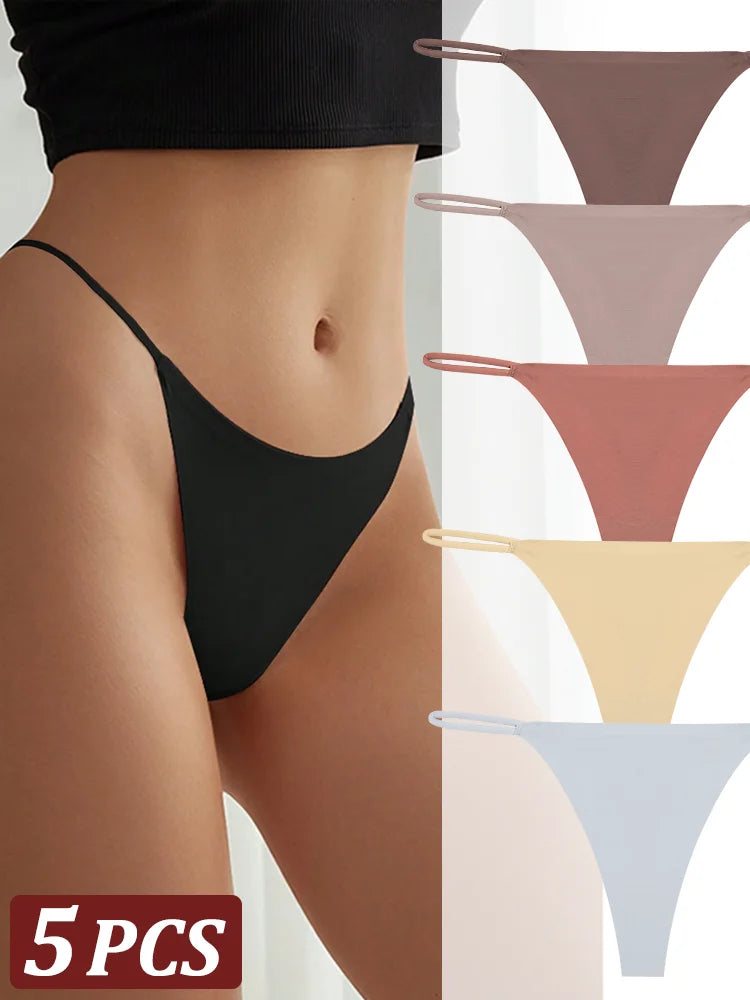 5-Pack Seamless Thong Underwear – Low-Rise Ice Silk G-String Panties for Women (XS–XL, 24 Color Sets)