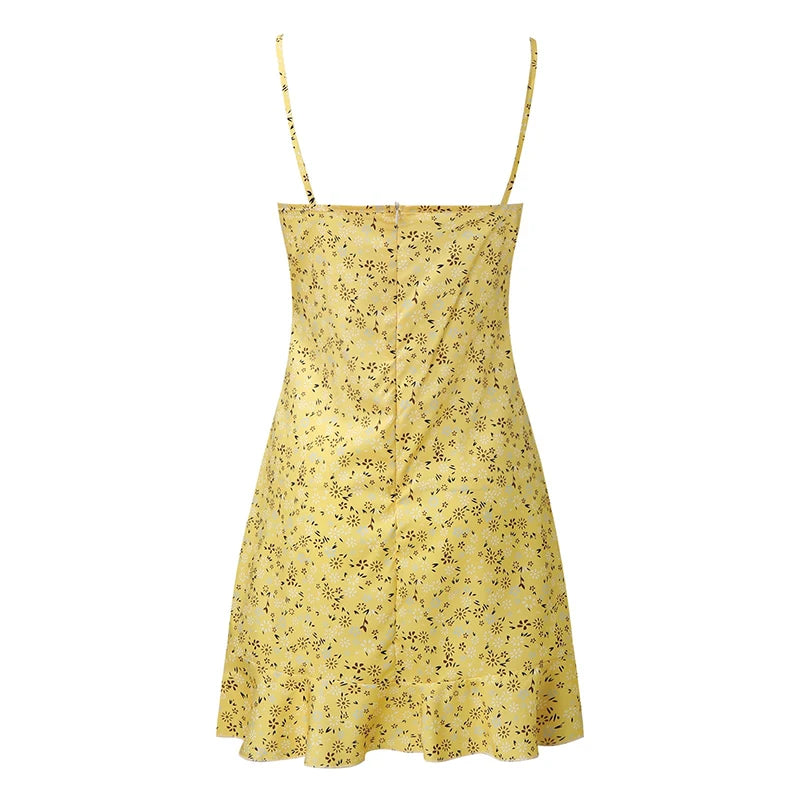 Floral Print Spaghetti Strap Mini Camisole Dress – Fit & Flare, Zipper | Women's Summer Beach Dress S–5XL