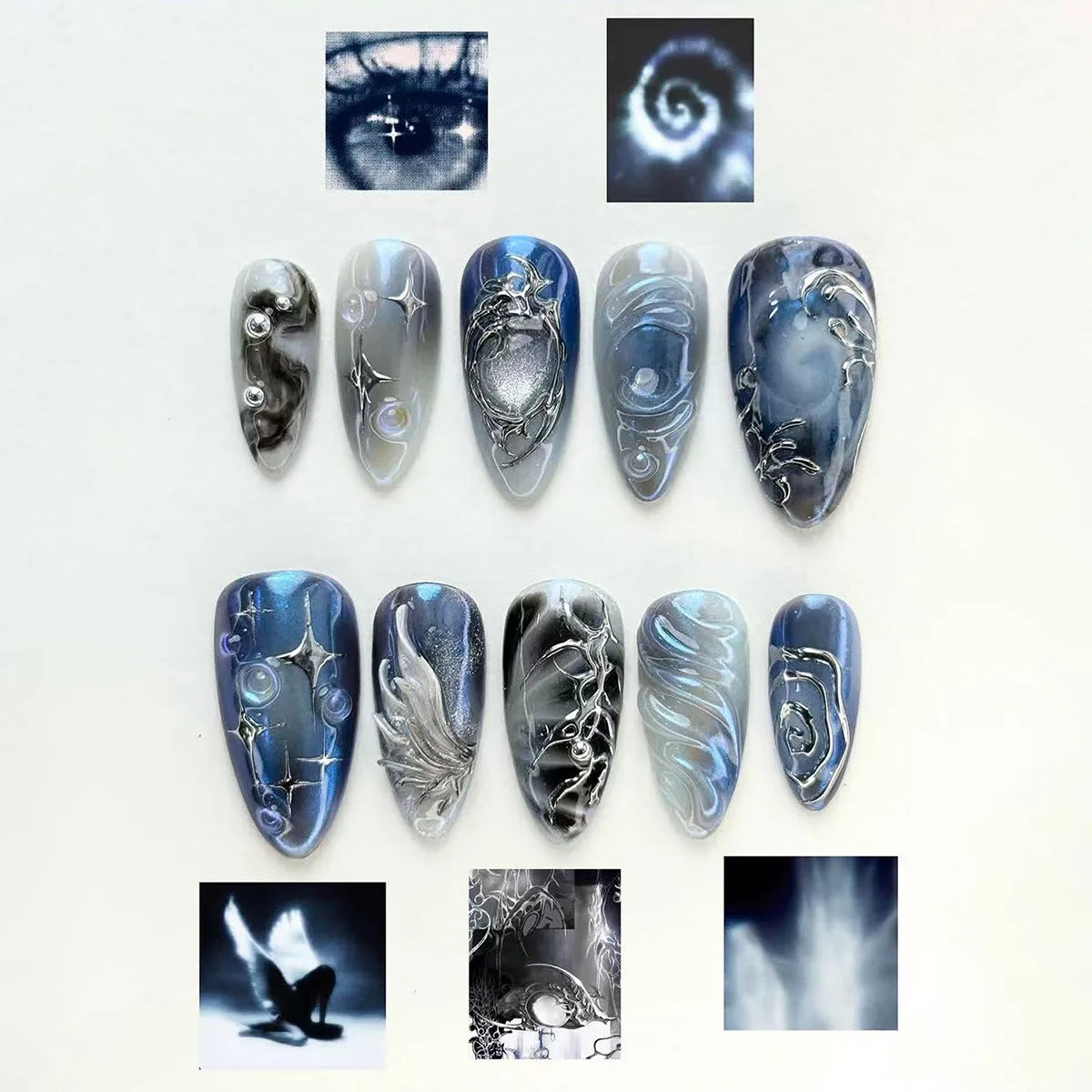 French Almond Press-On Nails – Leopard Print & 3D Bow Designs, 24 Pieces