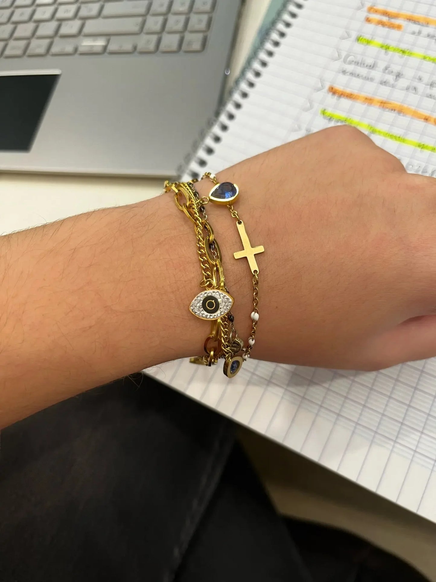 Evil Eye Bracelet – 18K Gold-Plated Stainless Steel Boho Charm Bracelet for Women
