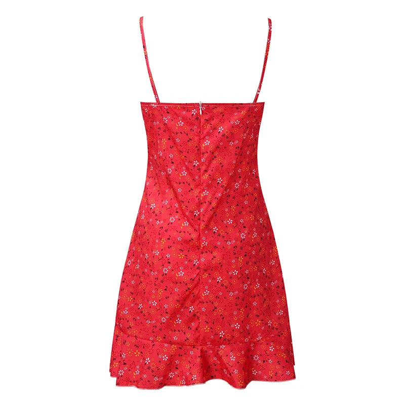 Floral Print Spaghetti Strap Mini Camisole Dress – Fit & Flare, Zipper | Women's Summer Beach Dress S–5XL
