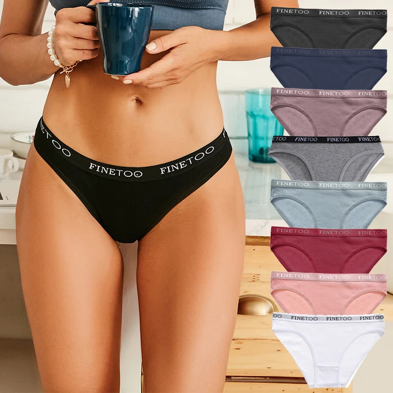 FINETOO 4PCS/Set Women's Cotton Panties Sexy Low Rise Briefs Letter Belt Underwear Female Underpants Intimates Lingerie M-2XL