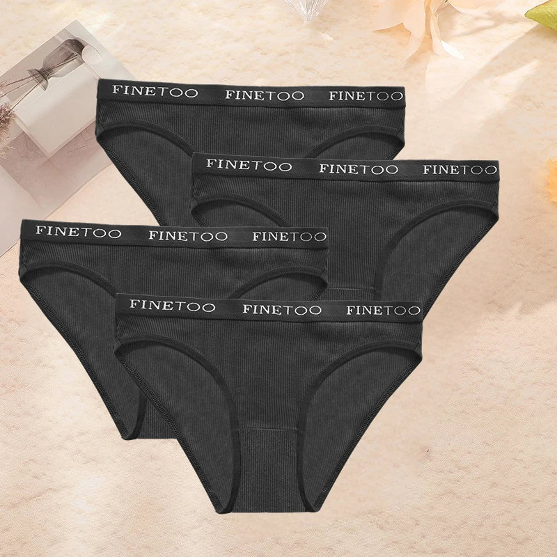 FINETOO 4PCS/Set Women's Cotton Panties Sexy Low Rise Briefs Letter Belt Underwear Female Underpants Intimates Lingerie M-2XL