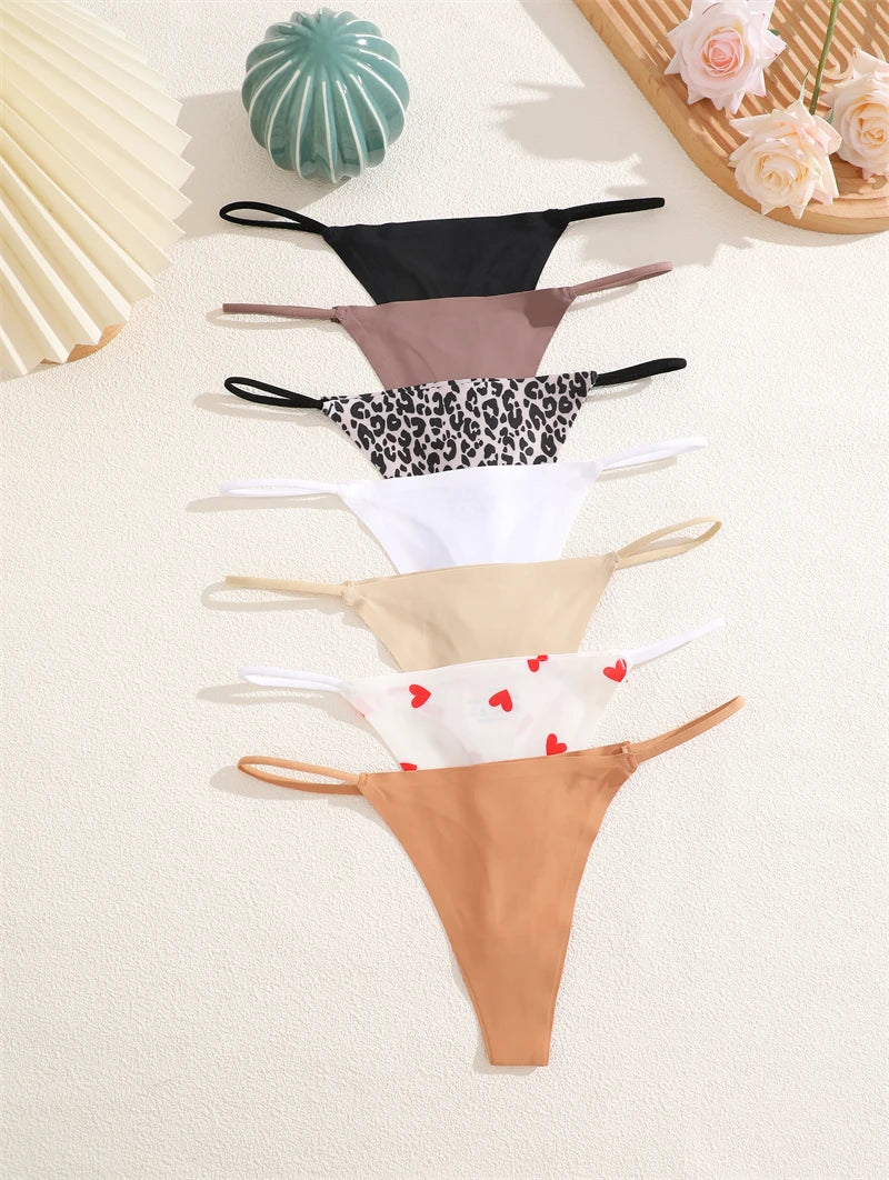 7-Pack Ice Silk Printed & Solid Thongs — Seamless Low-Rise G-String