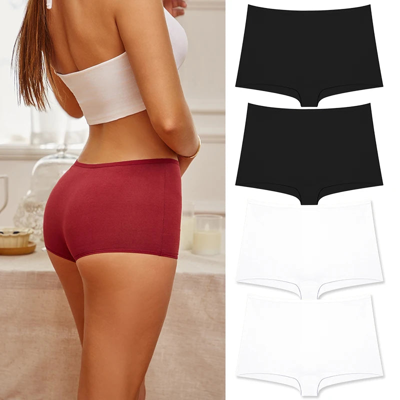 Women's Cotton Boyshort Panties – 4-Piece Set | Seamless Comfortable Underwear (XS–1XL)