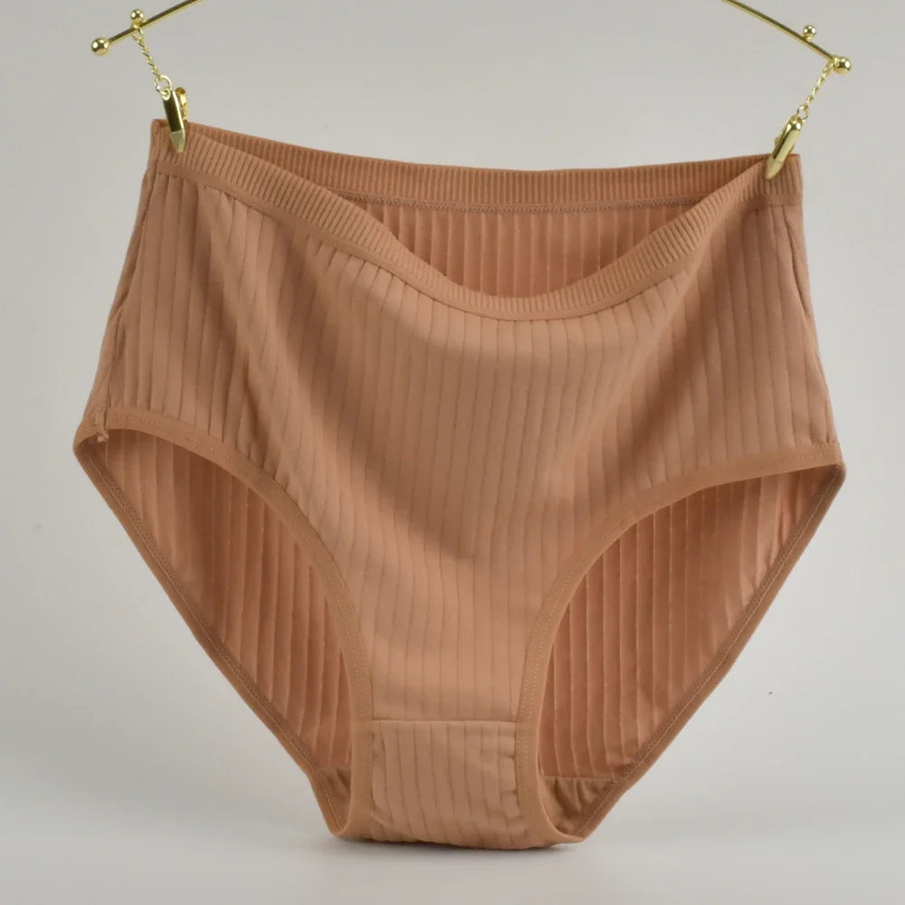 Women's Plus Size Vertical Stripe High-Waist Cotton Briefs | Breathable Soft Underwear (S–2XL)