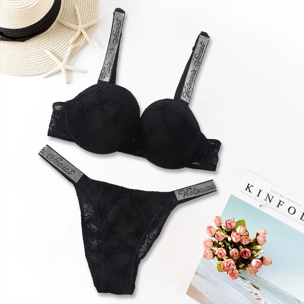 Women's Heart Pattern Lace Bralette & Panty Set – Stretchy Breathable Lingerie
