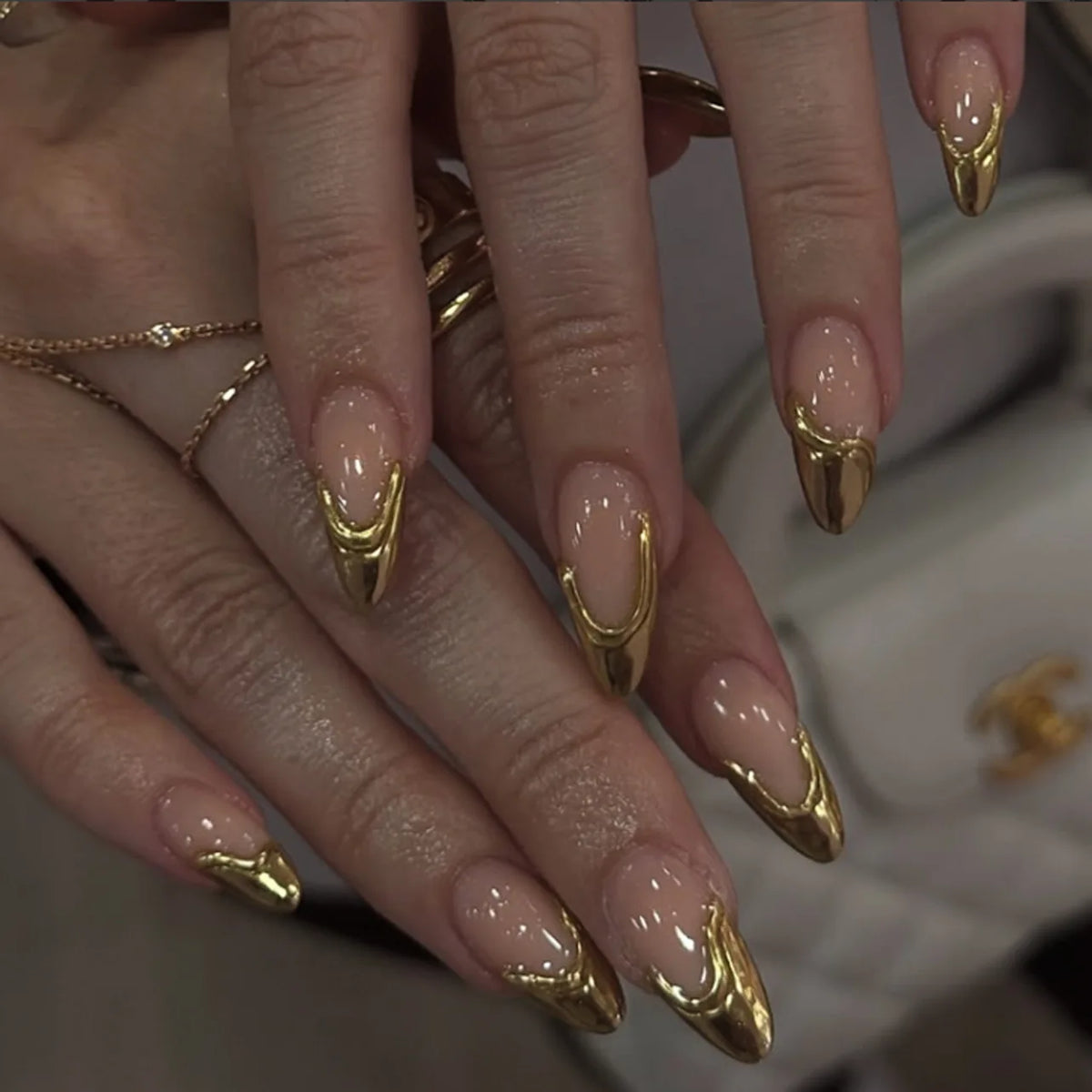 Almond Press-On Nails - French Tip & Gradient Designs, 24-Piece Set