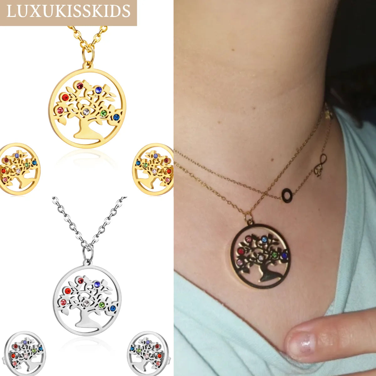 Tree of Life Jewelry Set – Stainless Steel Necklace & Earrings for Women
