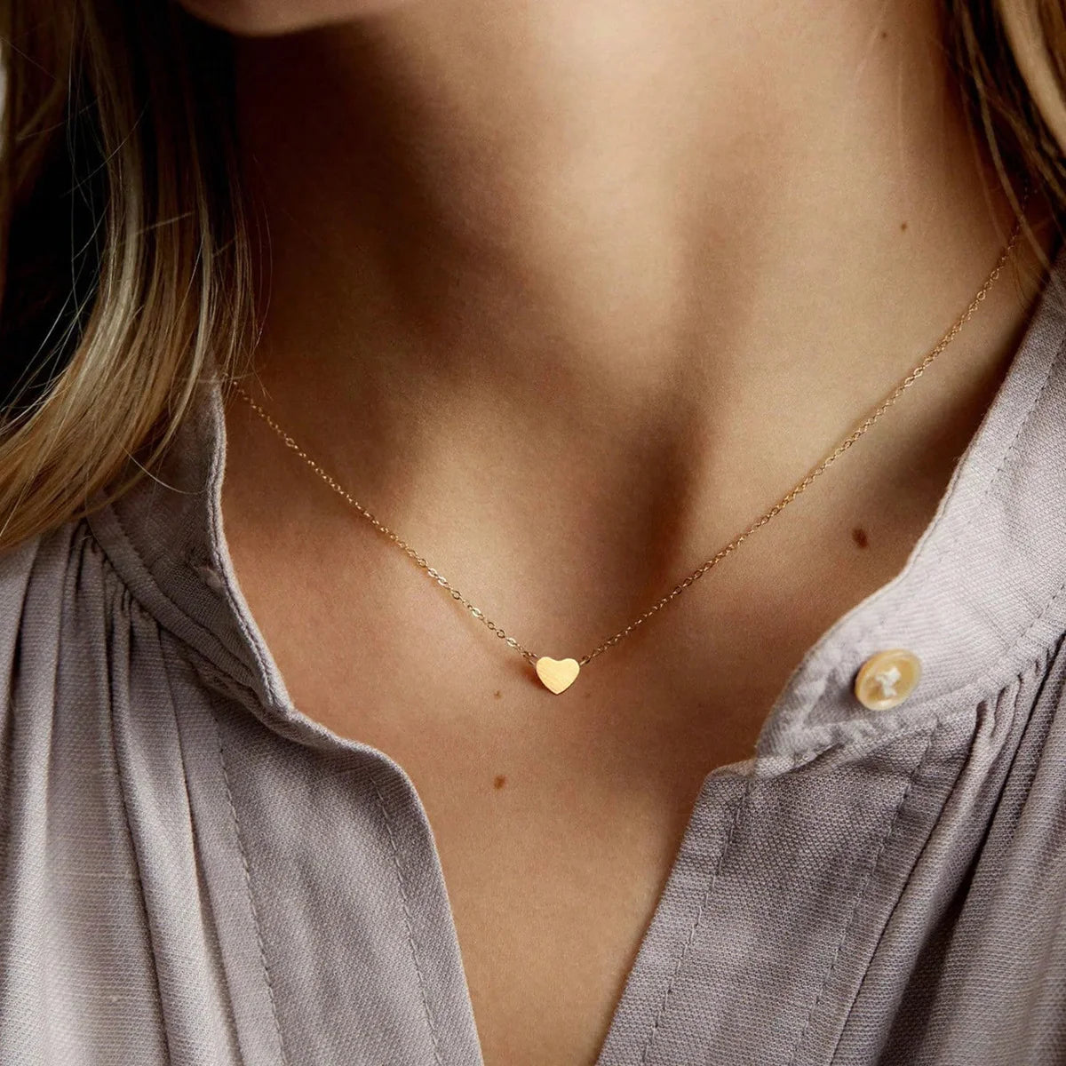 Heart Pendant Necklace – Stainless Steel Clavicle Choker for Women & Girls