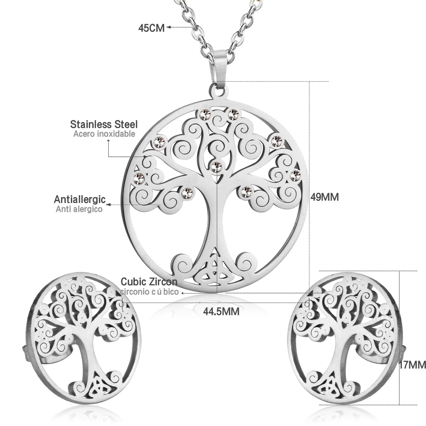 Tree of Life Jewelry Set – Stainless Steel Necklace & Earrings for Women