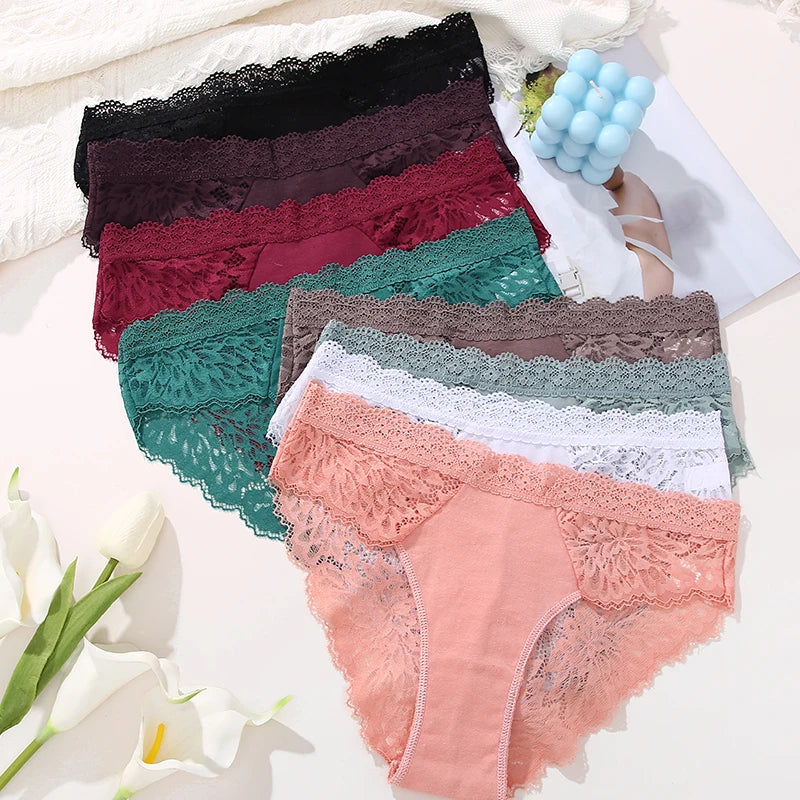 Women's Lace Back Briefs – 4-Piece Set | Sexy Hollow Out Cotton Underwear (S–XL)