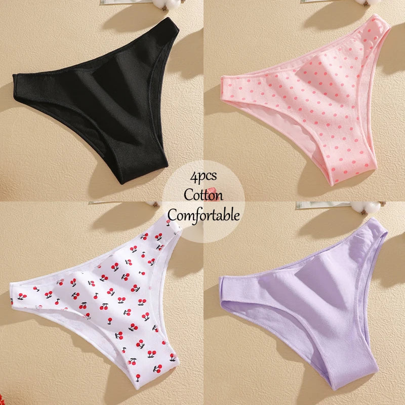 4-Pack Cotton Low-Rise Briefs – Soft Breathable Everyday Underwear for Women (M–2XL, 19 Color Sets)