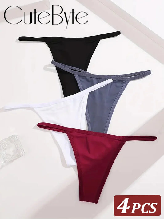 4-Pack Cotton G-String Thongs – Low-Rise Underwear for Women (M–XL, 4 Color Sets)