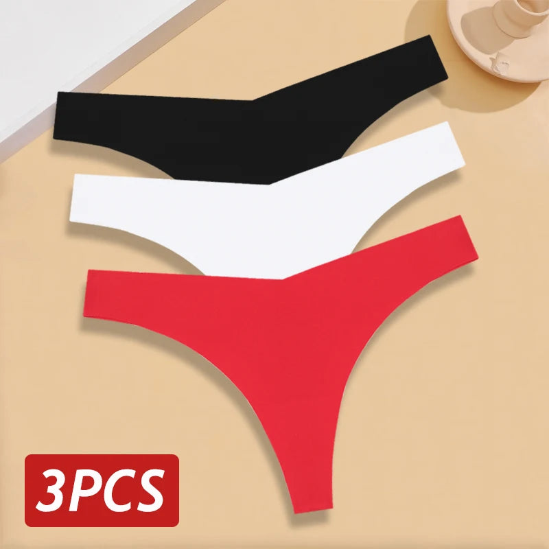 3Pcs/Set Women Seamless Panties Sexy V-Waist Thongs G-String Ultra-thin Lingerie Female Ice Silk Underwear Soft Underpants