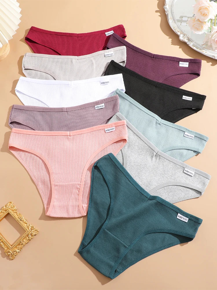 FINETOO 7Pcs Cotton M-3XL Striped Underwear Women's Breathable Panties Sexy V Waist Comfortable Briefs Ladies Low Waist Lingerie