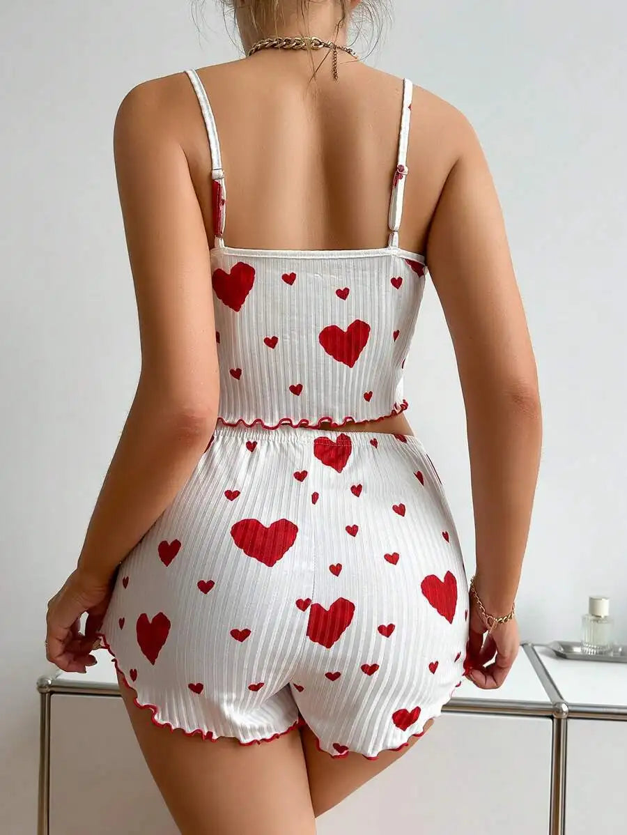 Spaghetti Strap Tank Top & Shorts Pajama Set – Geometric Print, Knit | Women's Summer Sleepwear (1pc or 2pcs)