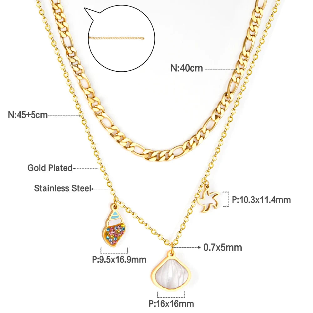 Shell Jewelry Set – 18K Gold-Plated Stainless Steel Necklace, Earrings & Bracelet for Women