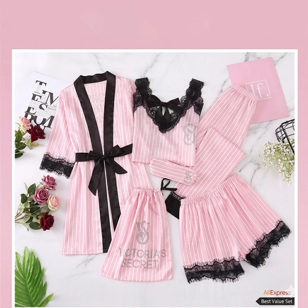 Women's Cotton Sleepwear & Lingerie Bundle Set – Pajamas, Chemise & Padded Bra Sets