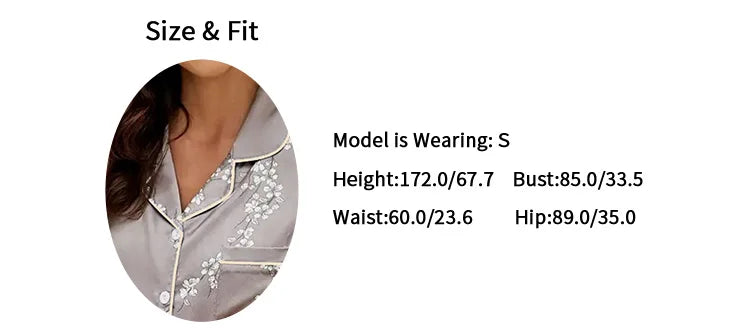 Satin Floral Pajama Set — Long Sleeve Button-Up Top & Pants