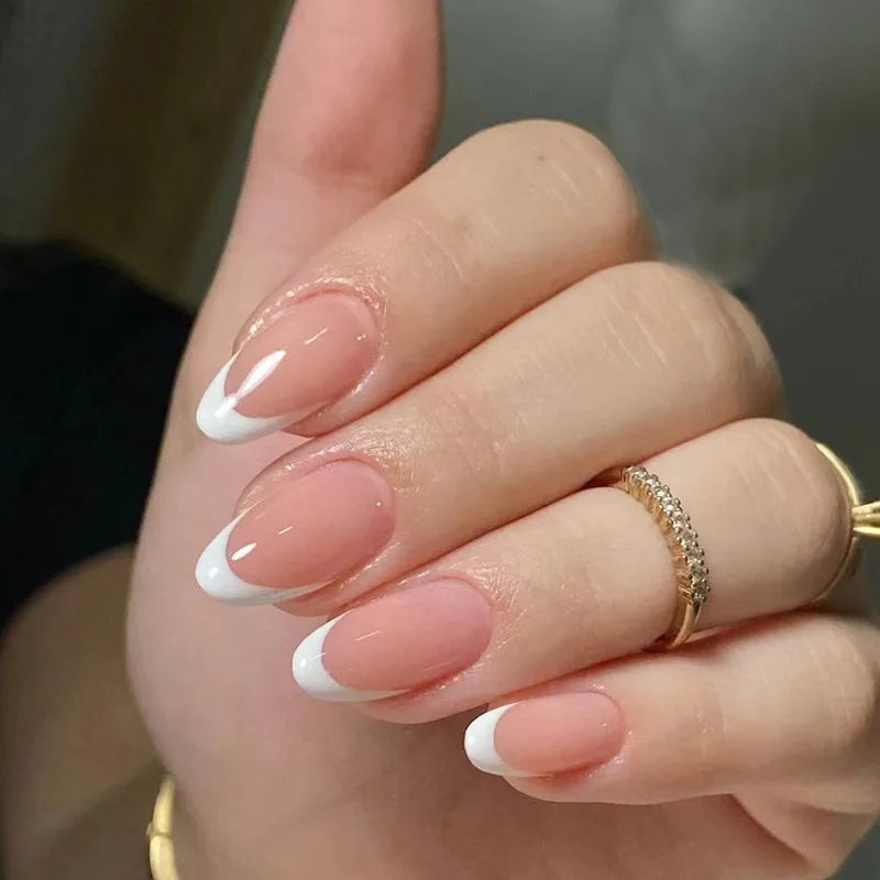 Almond Press-On Nails - French Tip & Gradient Designs, 24-Piece Set