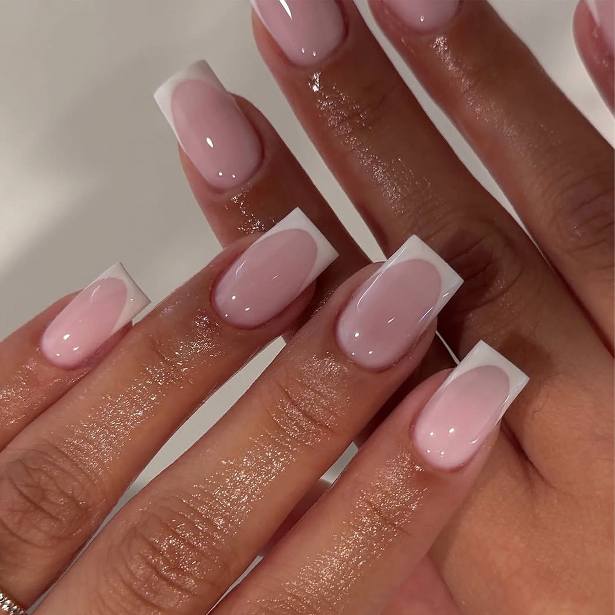 Nude Pink Short Square Press-On Nails - French & Gradient, 24 Pieces