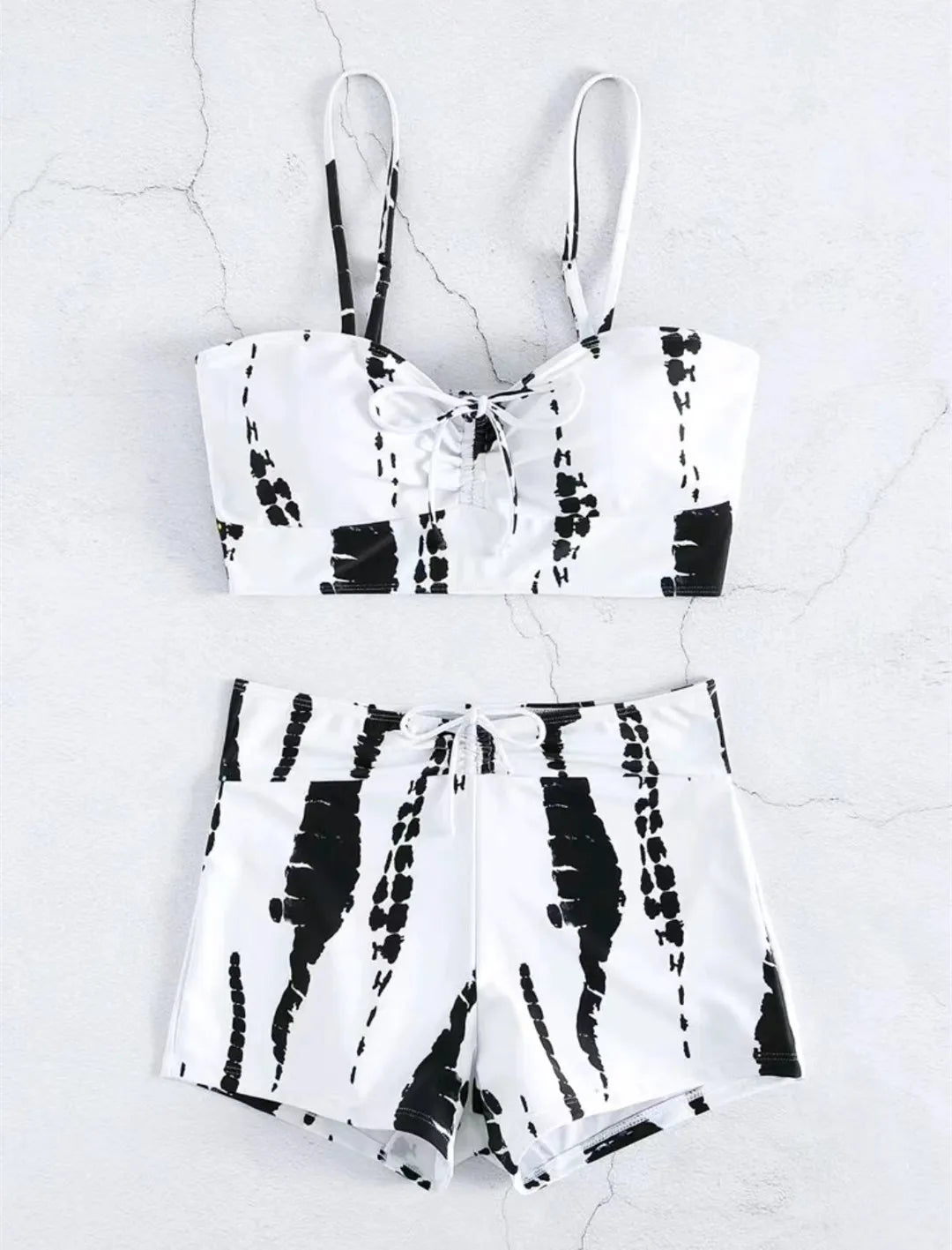 High Waist Shorts Bikini Set — Drawstring Top & Swim Shorts | Women's Swimwear