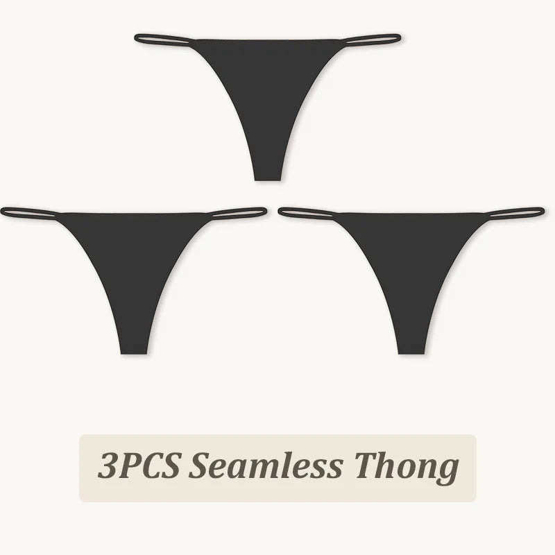 3-Pack Seamless Ice Silk Thong Panties – Low-Rise Flexible Underwear for Women (XS–XL, 25 Color Sets)