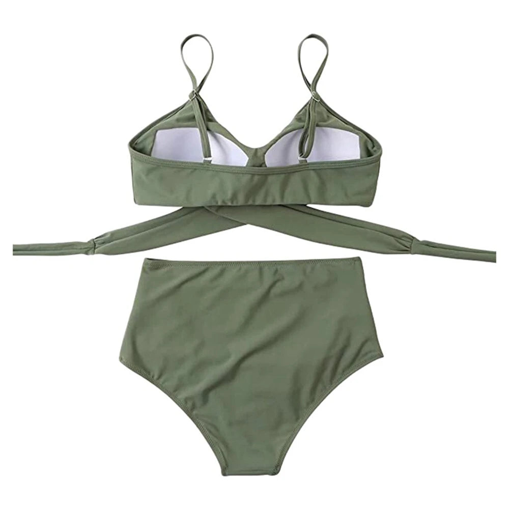 High Waist Bikini Set — Cross Front Top & Ruched Bottoms | Women's Swimwear