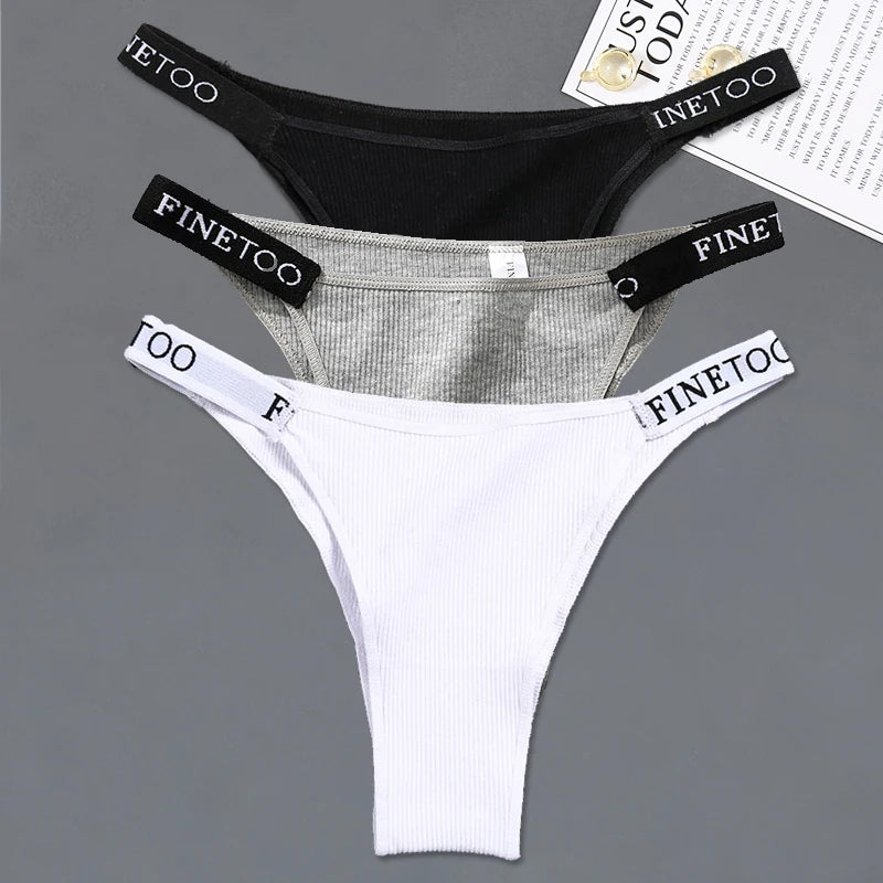 FINETOO 3Pcs Low-Rise Cotton Panties Women Sexy Bikini Underwear Letter Belt Underpants Ladies Comfortable Briefs Female Panties