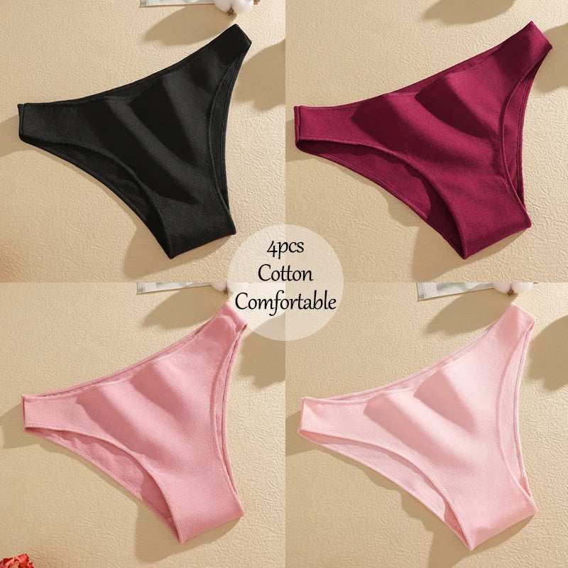 4-Pack Cotton Low-Rise Briefs – Soft Breathable Everyday Underwear for Women (M–2XL, 19 Color Sets)