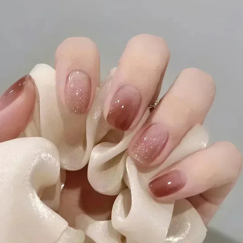 Short Press-On Nails - French Tip, Bow & Glitter Designs, 24 Pieces
