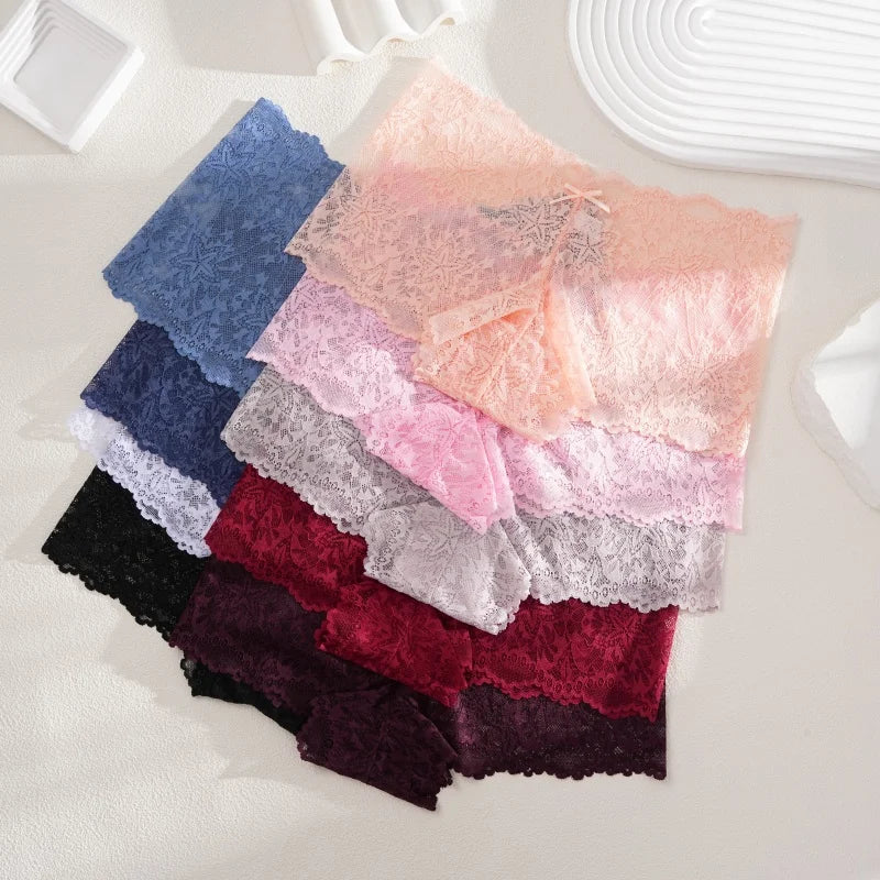 4-Pack Hollow Lace Boyshort Panties – Low-Rise Breathable Underwear for Women (S–2XL, 13 Color Sets)