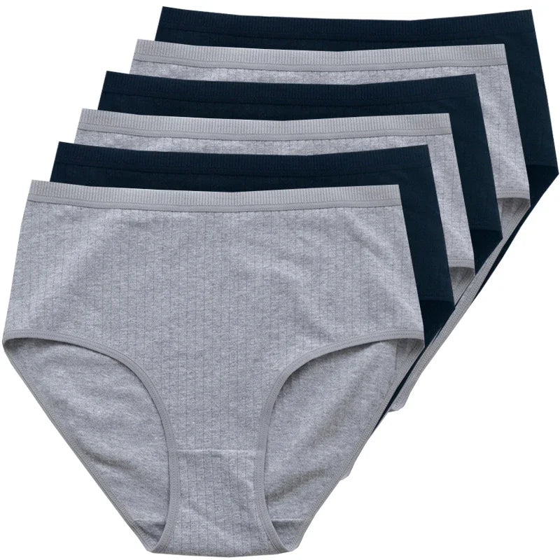 Women's Plus Size Cotton High Waist Briefs – 6-Pack | Breathable Solid Color Underwear (S–2XL)