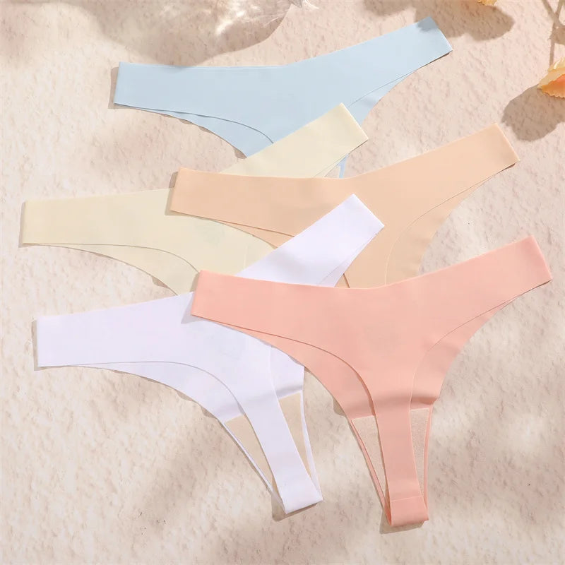 3Pcs/Set Women Seamless Panties Sexy V-Waist Thongs G-String Ultra-thin Lingerie Female Ice Silk Underwear Soft Underpants