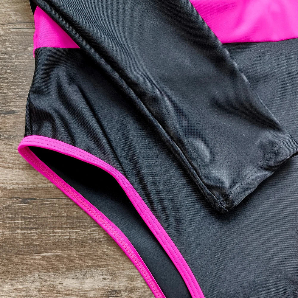 Color Block Surfing One-Piece Swimsuit — Long Sleeve Zipper | Women's Sport Swimwear