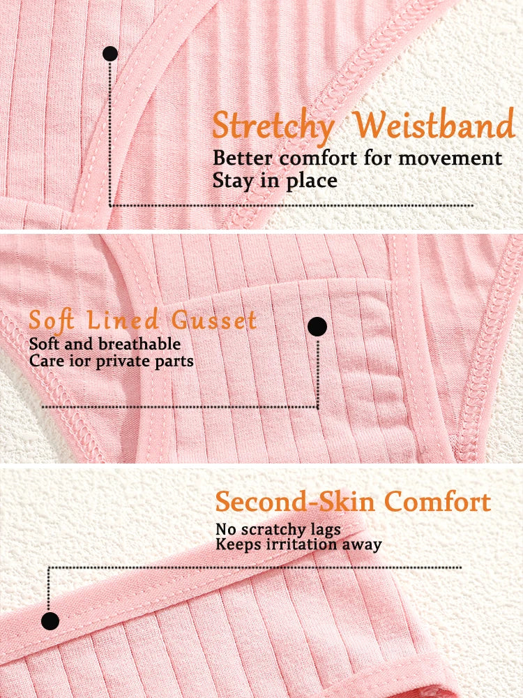 5-Pack Cotton Striped & Solid Brief Panties – Breathable Low-Rise Underwear for Women (M–XL, 12 Color Sets)