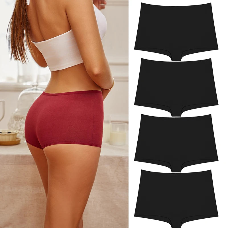 Women's Cotton Boyshort Panties – 4-Piece Set | Seamless Comfortable Underwear (XS–1XL)