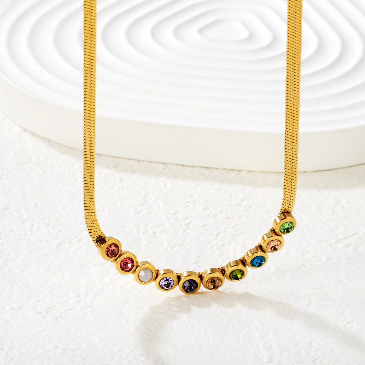 Blade Chain Necklace with Colorful Zirconia – 18K Gold-Plated Stainless Steel for Women