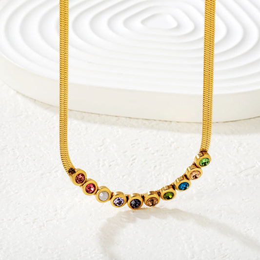 Blade Chain Necklace with Colorful Zirconia – 18K Gold-Plated Stainless Steel for Women