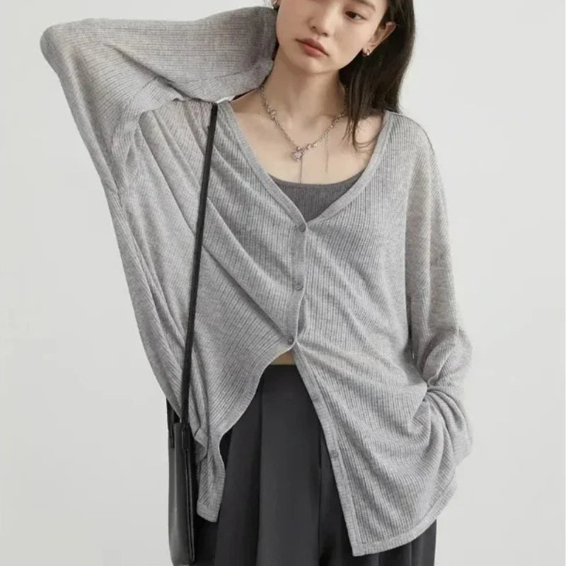 Lightweight V-Neck Button Cardigan — Sun Protection Knit | Women's Tops