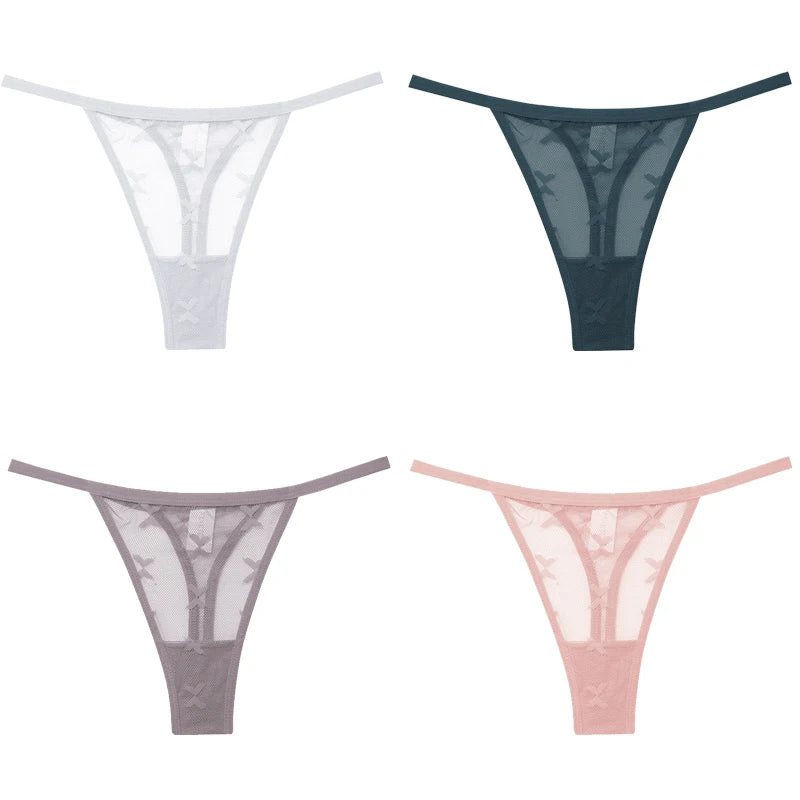 FINETOO 4Pcs/set Lace Thongs Sexy Low Waist Bikini Panties S-XL Lace G-string Underpants Comfortable T-Back Underwear Lingerie